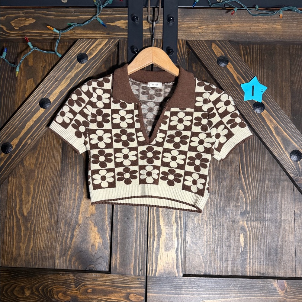 Rare brown‎ daisy checker knit 🤎🌼